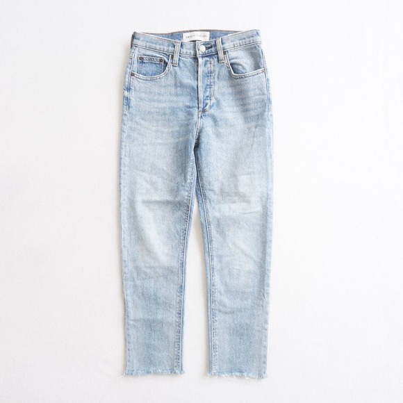 Denim Forum The Yoko High Rise Slim Jeans Size 25 Light Wash Raw Hem Cropped - Picture 1 of 12